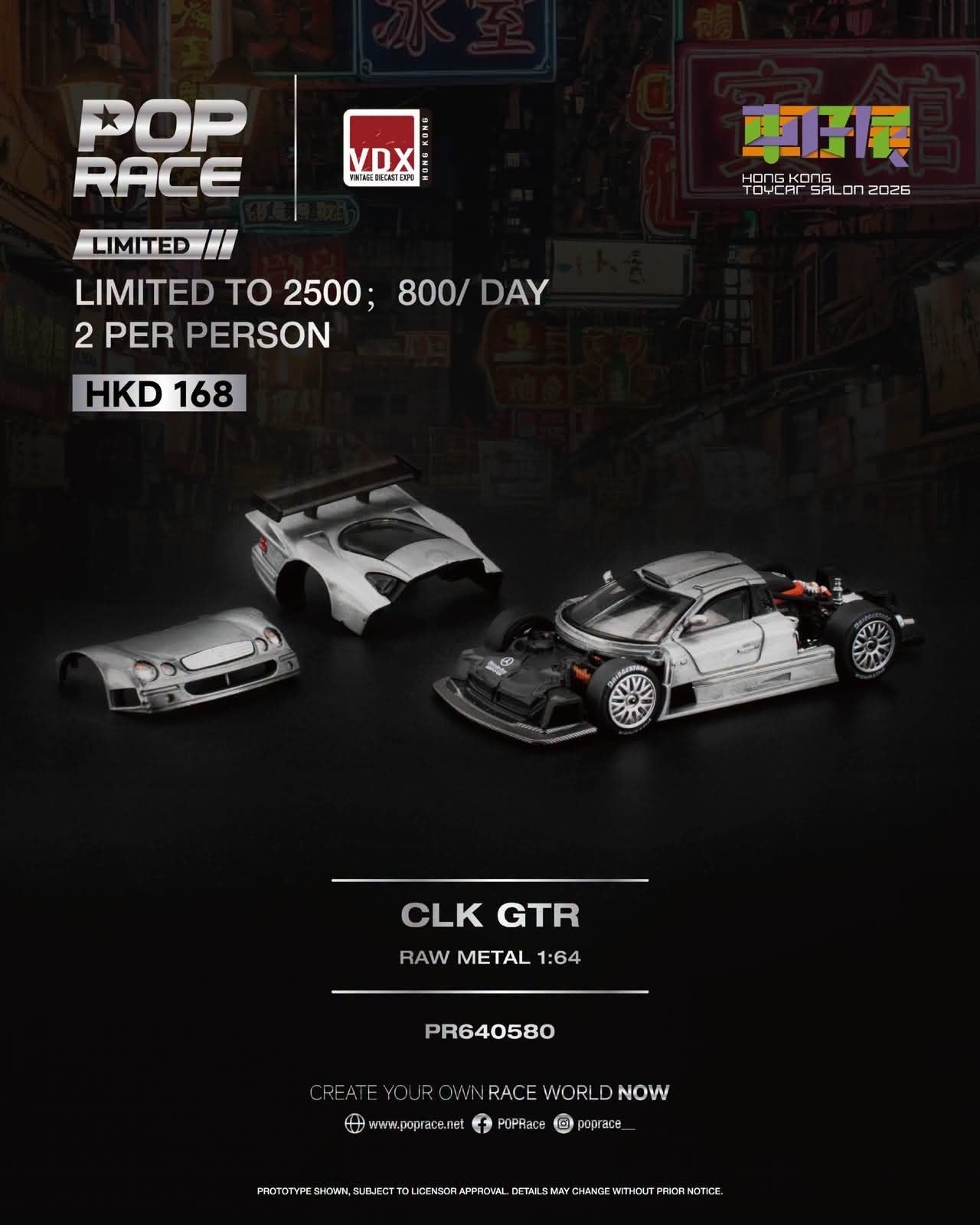 POPRACE x VDX 1/64 CLK GTR RAW METAL (HONG KONG TOYCAR SALON 2026) PR640580