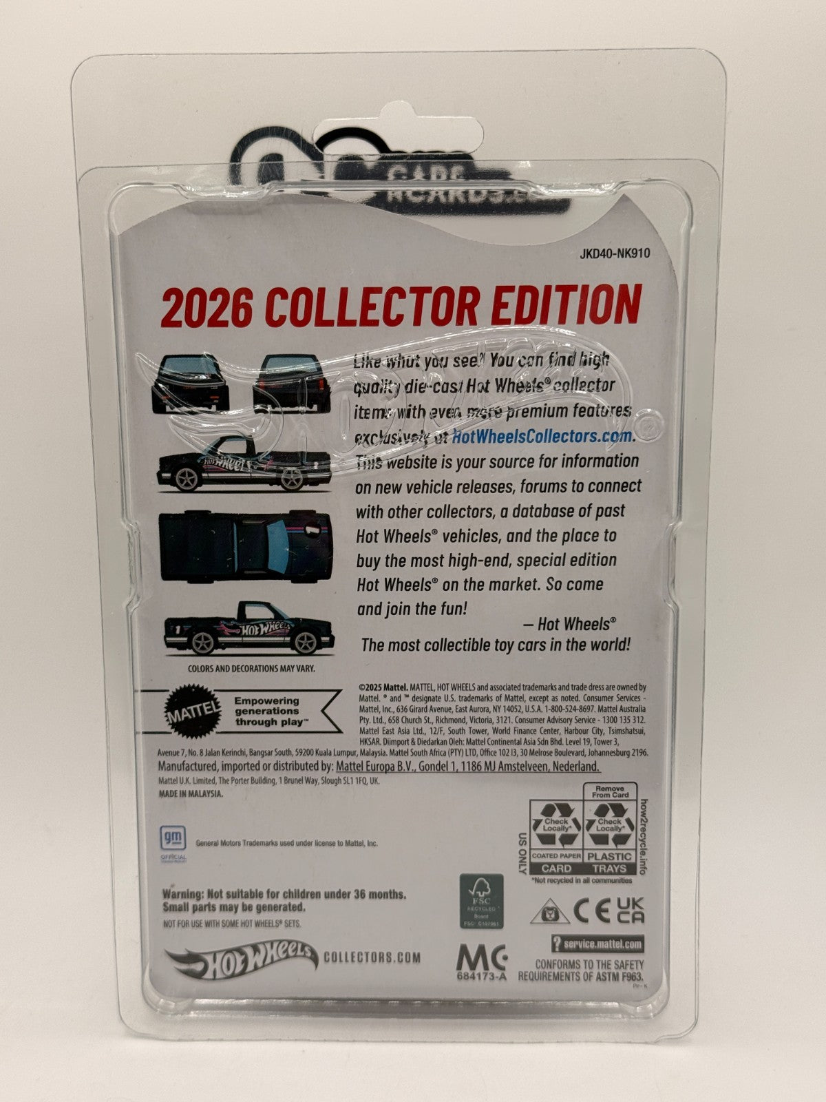 2026 Hot Wheels Collector Edition '91 GMC Syclone Black Mail-In JKD40-NK910