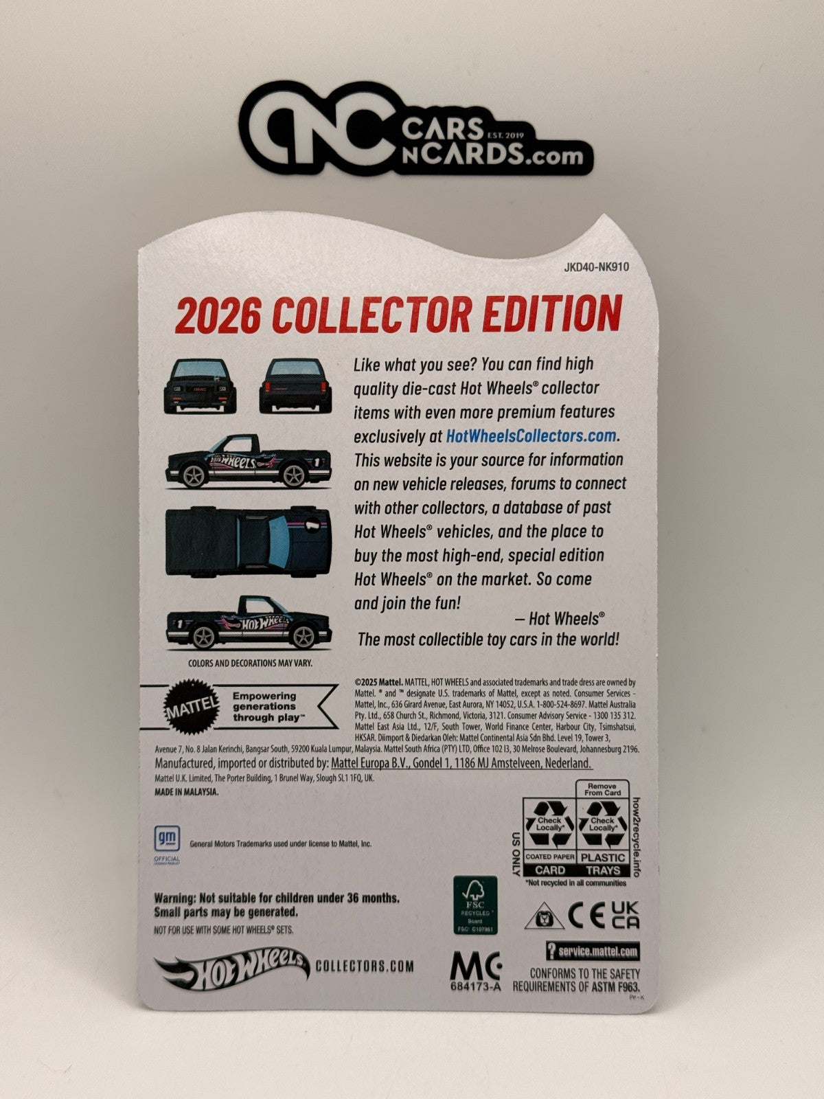 2026 Hot Wheels Collector Edition '91 GMC Syclone Black Mail-In JKD40-NK910