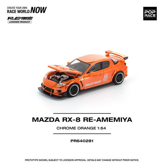 POPRACE 1:64 MAZDA RX-8 RE-AMEMIYA CHROME ORANGE PR640281