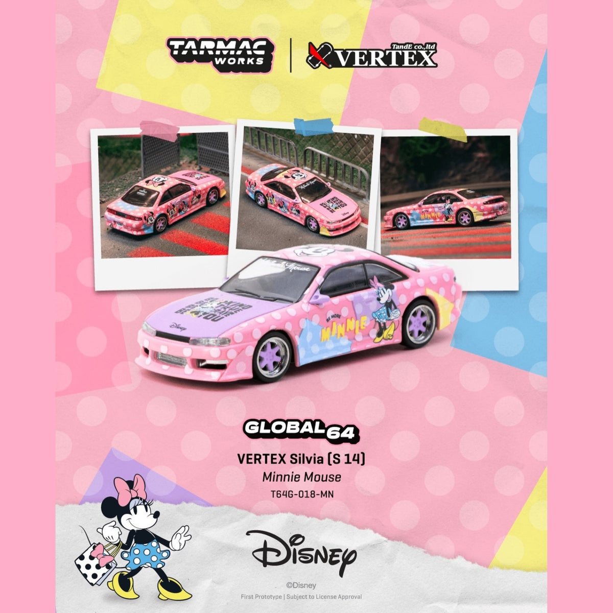 TARMAC GLOBAL64 1:64 VERTEX Silvia (S14) Minnie Mouse T64G-018-MN