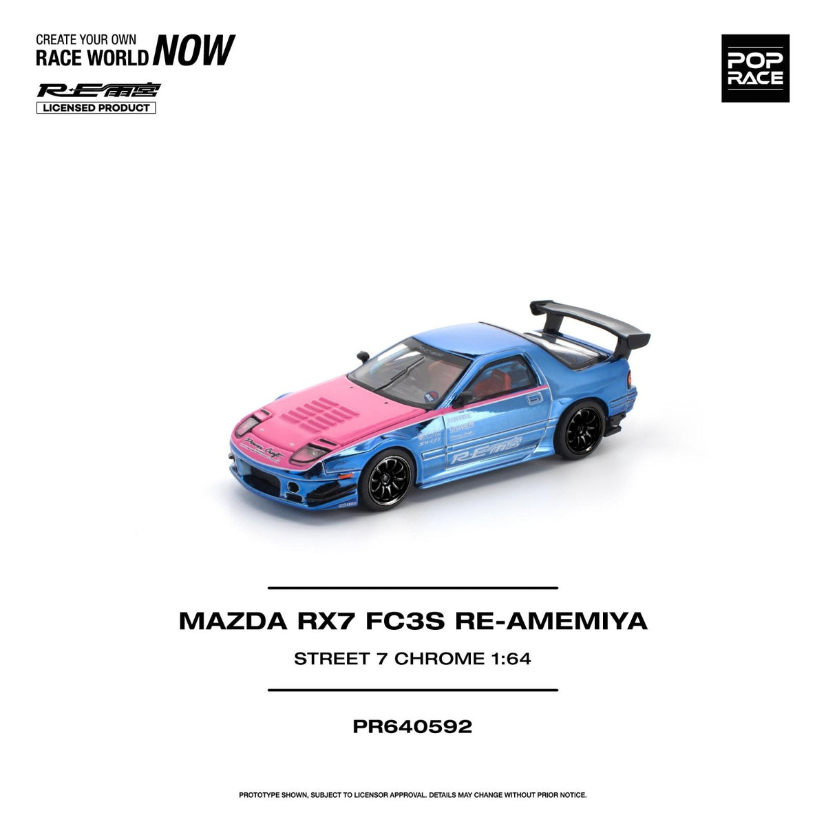 POPRACE 1:64 MAZDA RX7 (FC3S) RE-AMEMIYA STREET 7 CHROME PR640592