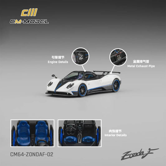 CM MODEL 1:64 Pagani ZondaF Pearl White Blue line CM64-ZondaF-02