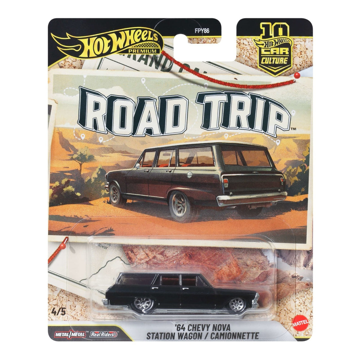 2026 Hot Wheels Premium Car Culture Road Trip '64 Chevy Nova Black JKF39