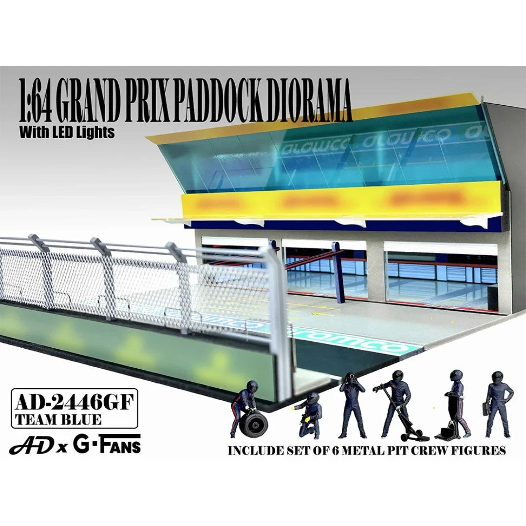 American Diorama 1:64 Grand Prix Paddock Diorama Formula Pit Crew Team Blue
