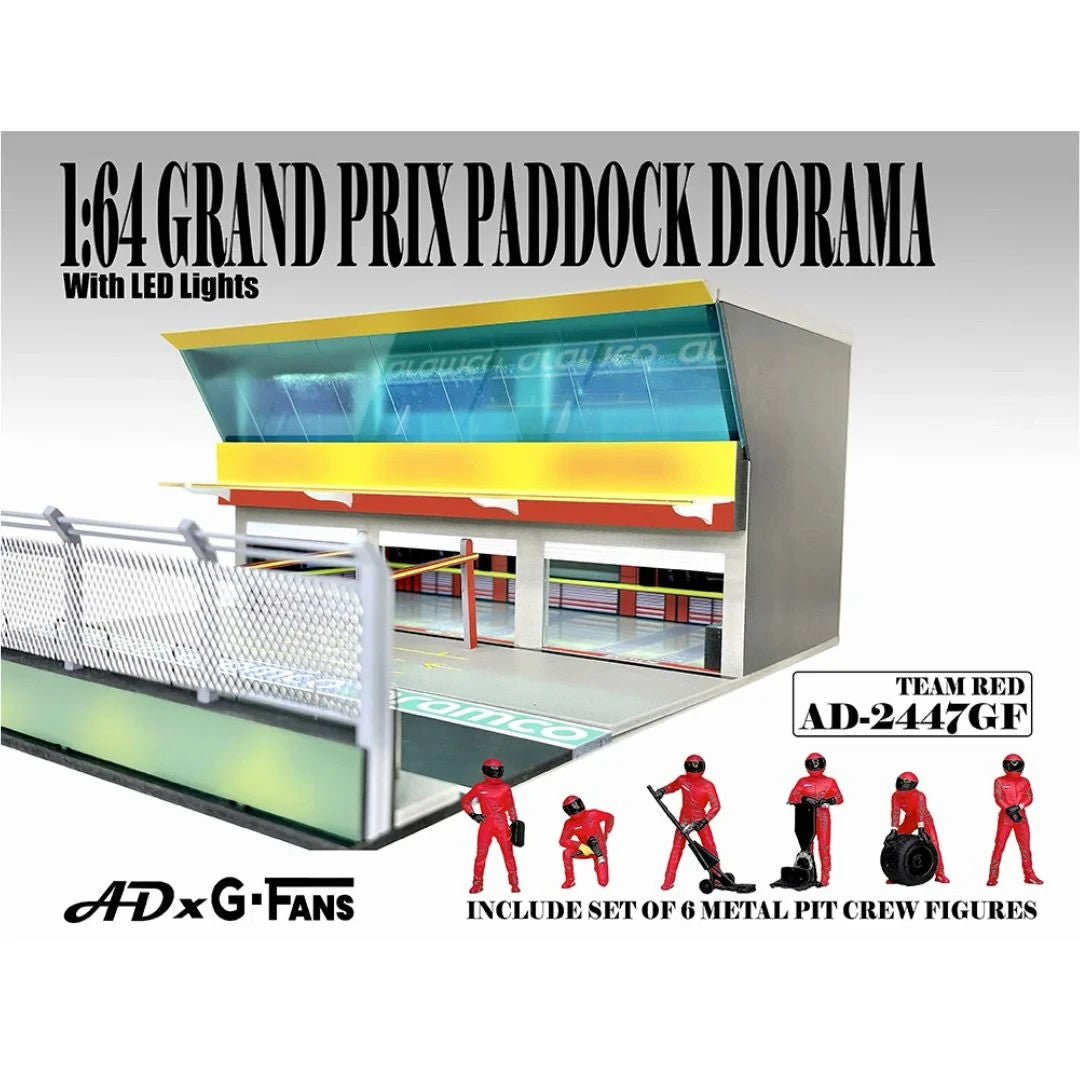 American Diorama 1:64 Grand Prix Paddock Diorama Formula Pit Crew Team Red