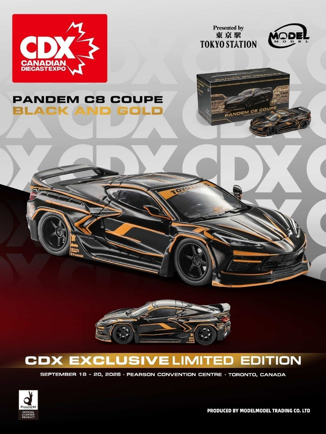ModelModel 1:64 Pandem C8 coupe Black and Gold CDX Exclusive MM64-C8-TAC SEALED