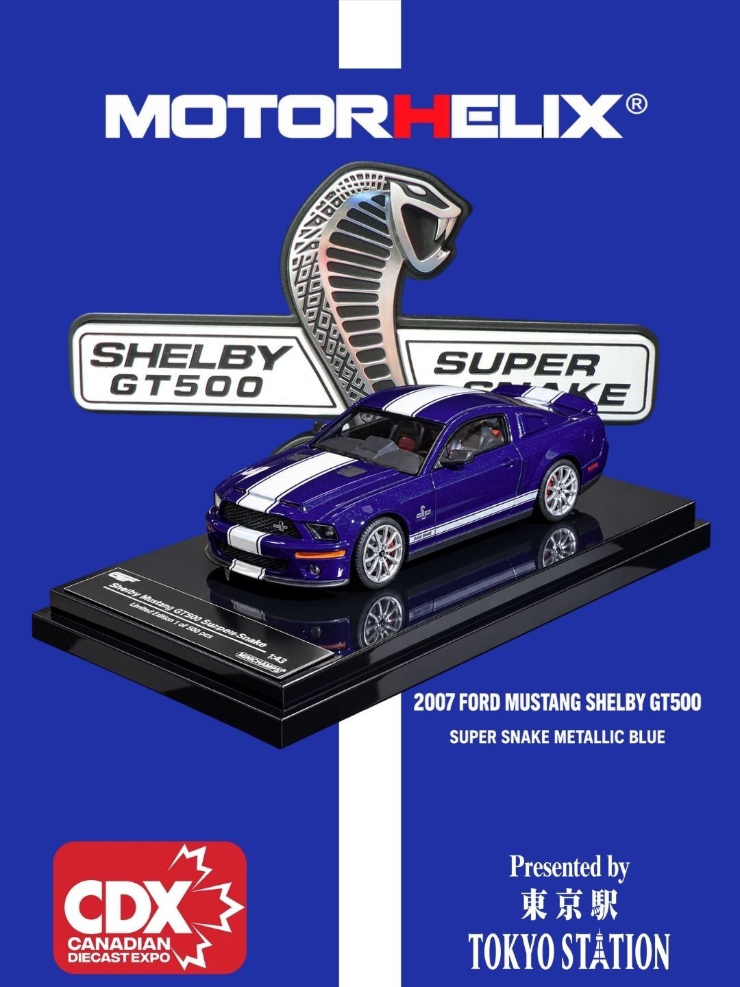 Motorhelix 1:64 2007 FORD MUSTANG SHELBY GT500 SUPER SNAKE METALLIC BLUE CDX