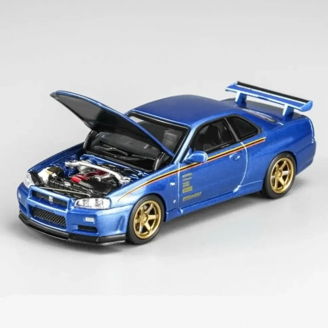 MOTORHELIX 1:64 Nissan Skyline GT‑R (R34) Customized Bayside Blue Hong Kong Toy