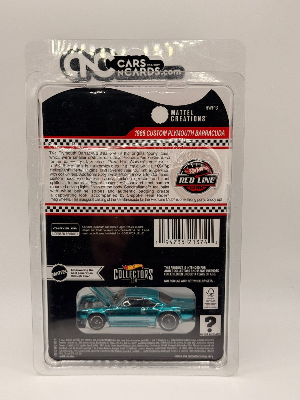 2024 Hot Wheels RLC 1968 Custom Plymouth Barracuda Teal With Protector