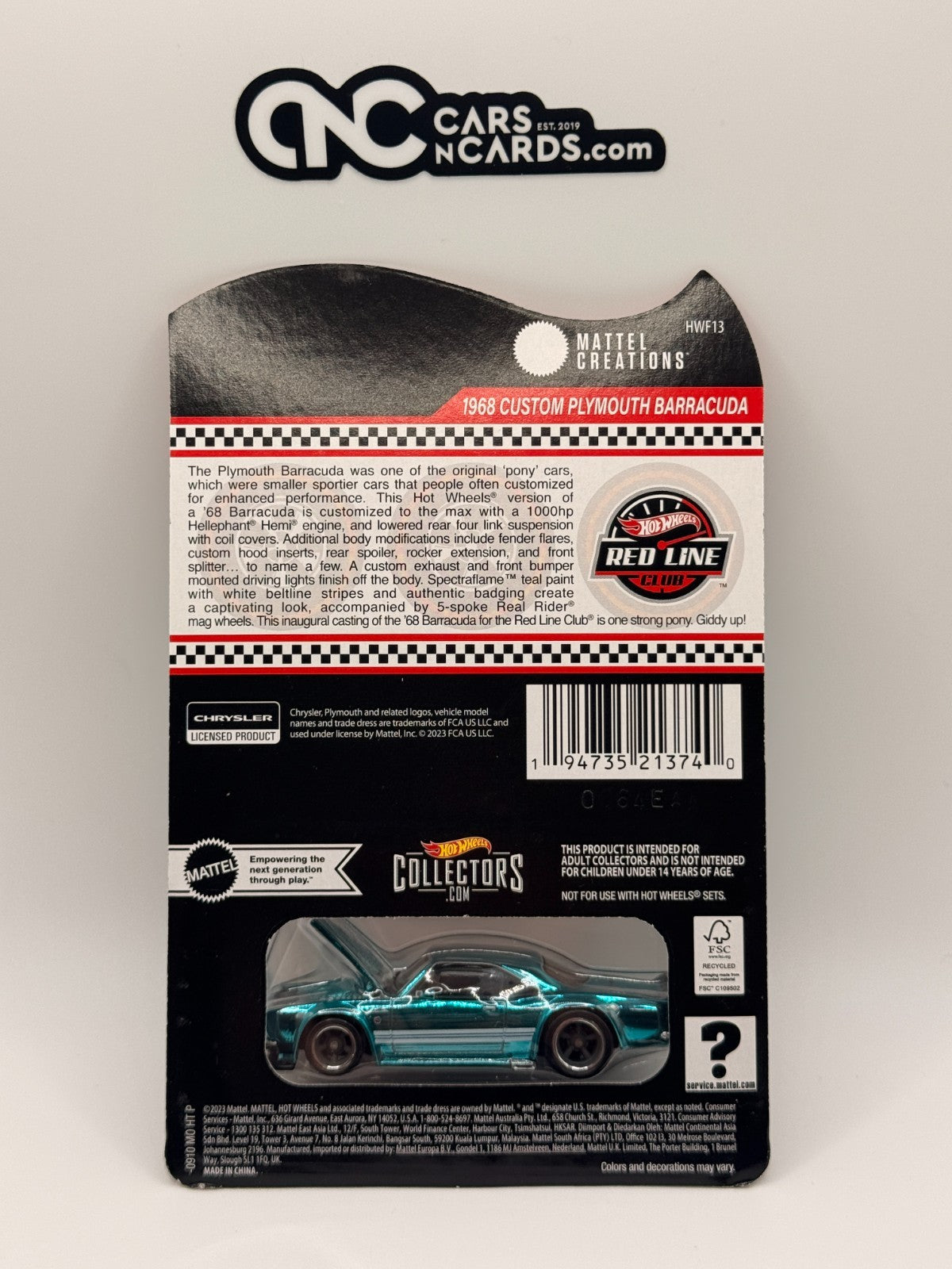 2024 Hot Wheels RLC 1968 Custom Plymouth Barracuda Teal With Protector