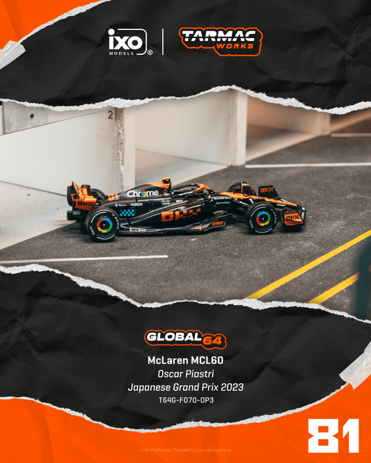TARMAC GLOBAL64 1:64 McLaren MCL60 Japanese Grand Prix 2023 Oscar Piastri T64G-F