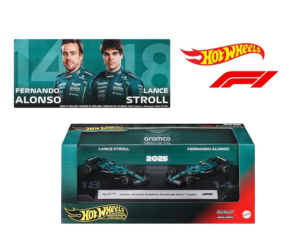 Hot Wheels 1:64 F1 2-Pack 2025 Racing Premium Team Aston Martin Aramco Alonso