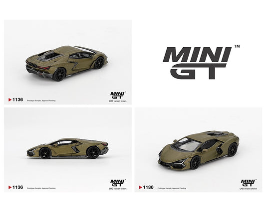 Mini GT 1:64 Lamborghini Revuelto – Verde Gea Matte Green MGT01136-BL
