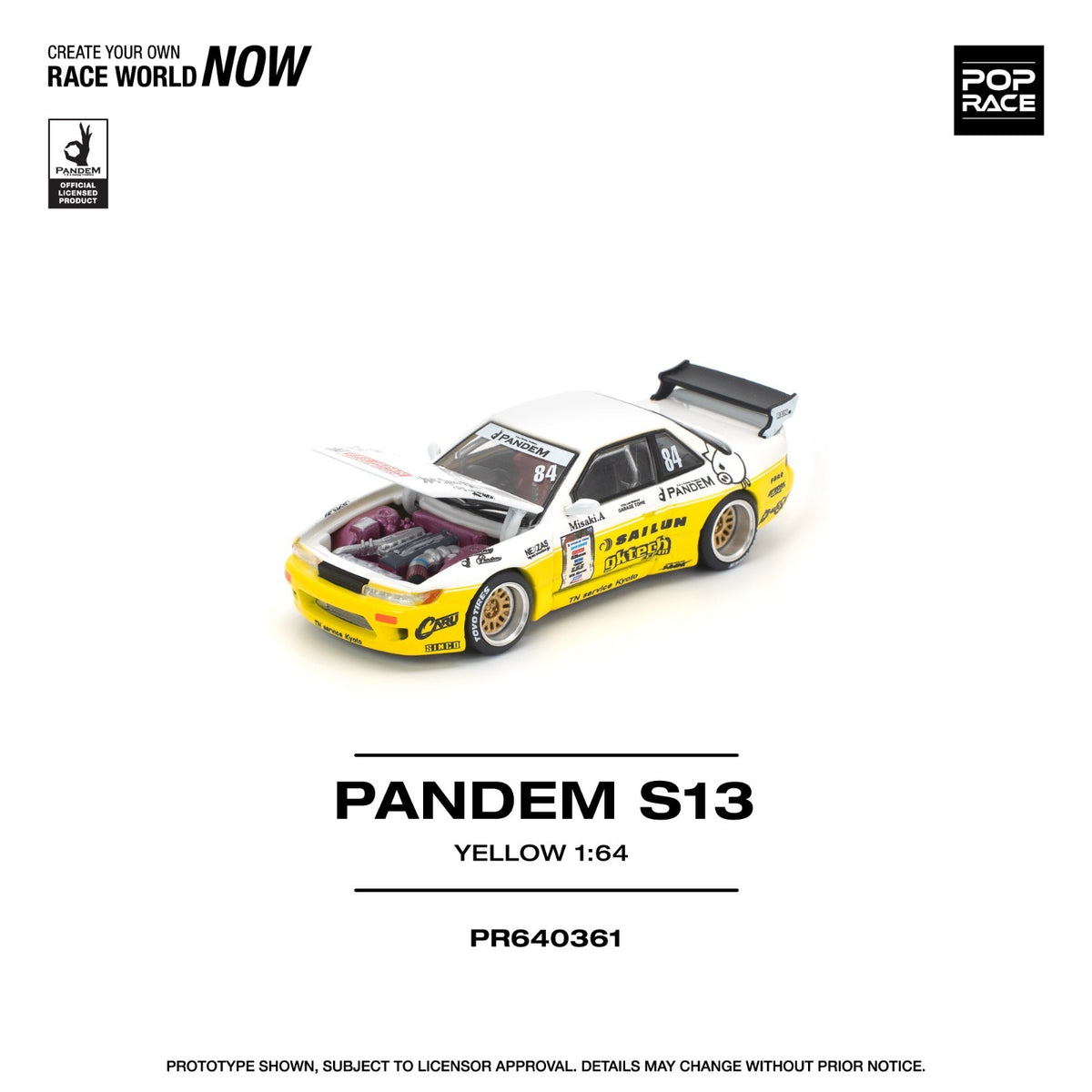 POPRACE 1:64 PANDEM SILVIA S13 2020 D1 LIGHTS YELLOW/WHITE PR640361