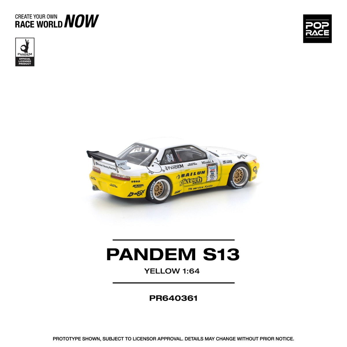 POPRACE 1:64 PANDEM SILVIA S13 2020 D1 LIGHTS YELLOW/WHITE PR640361