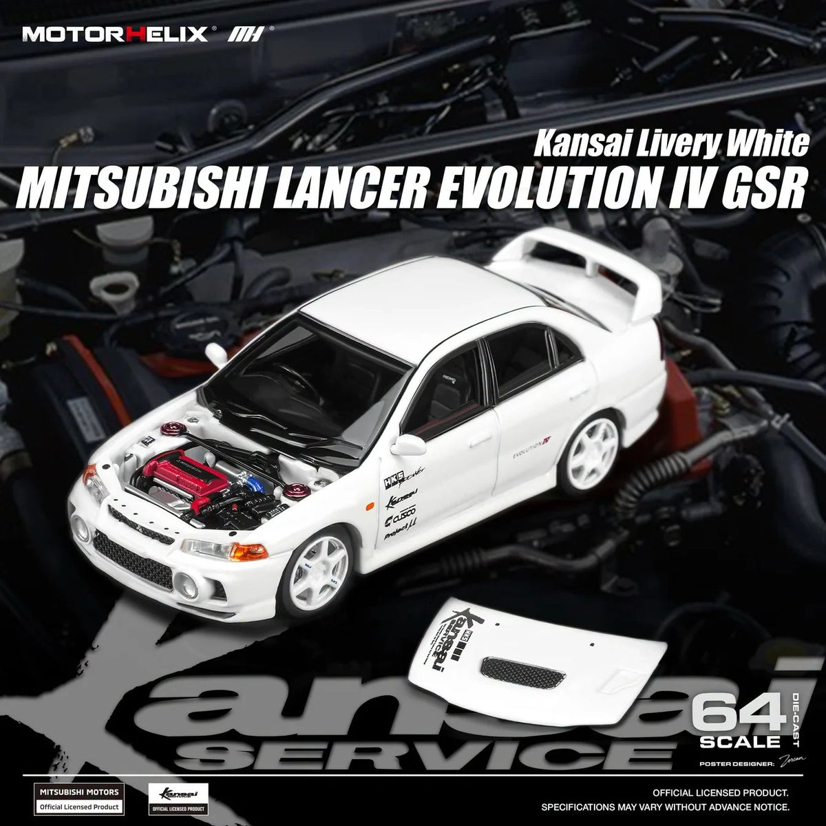 Motorhelix 1:64 Mitsubishi Lancer Evolution IV GSR Diecast Model Kansai Livery W