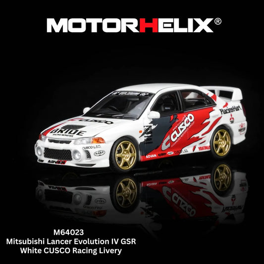 Motorhelix 1:64 Mitsubishi Lancer Evolution IV GSR White CUSCO Racing Livery M64