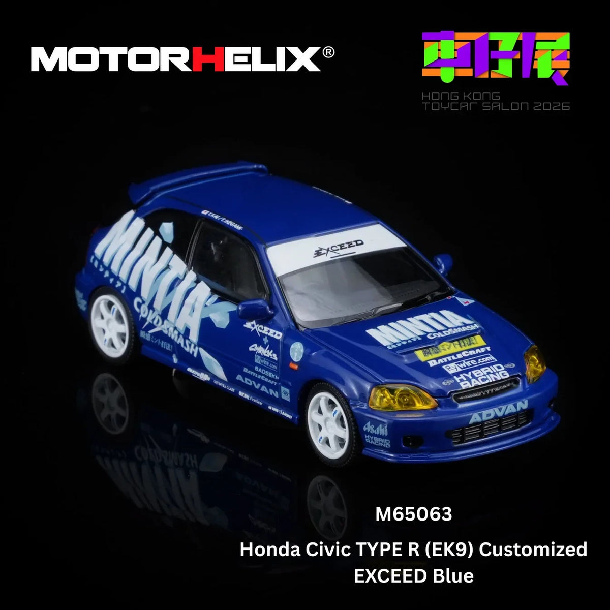 Motorhelix 1:64 Honda Civic TYPE R (EK9) Customized EXCEED Blue Hong Kong ToyCar