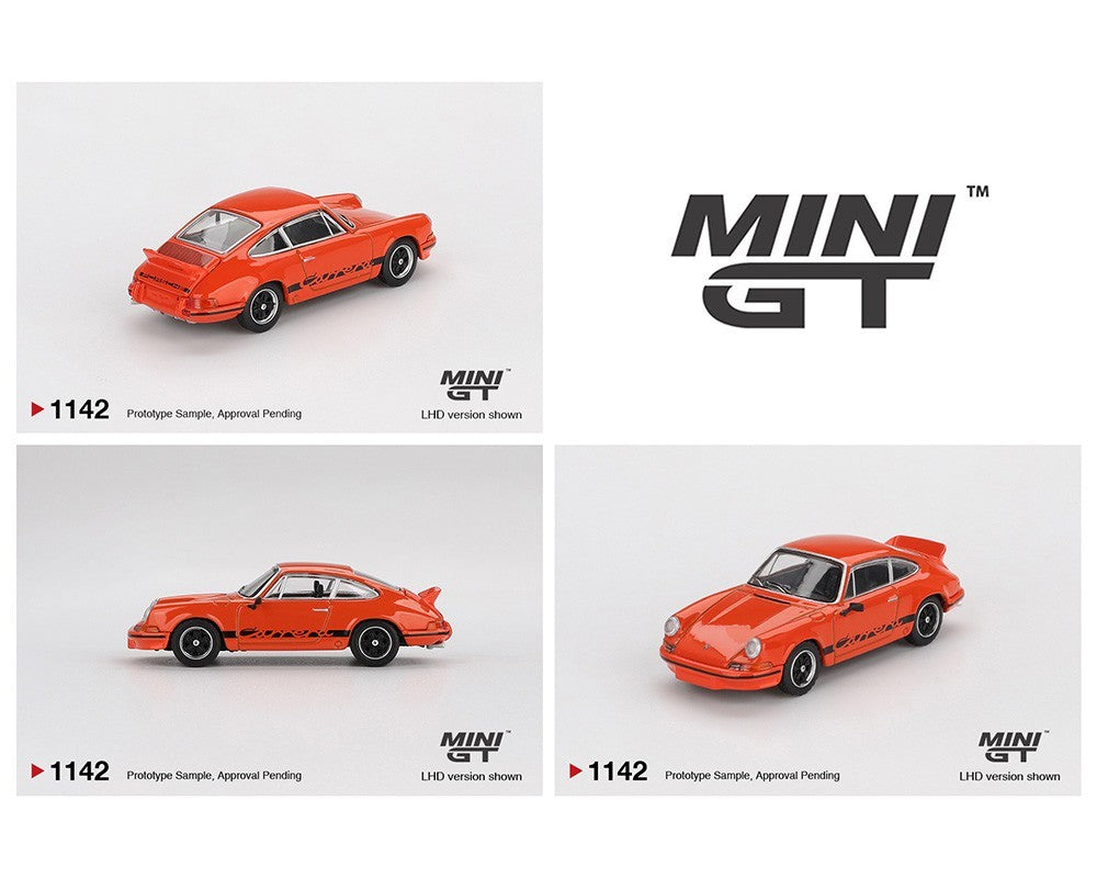 Mini GT 1:64 Porsche 911 Carrera RS 2.7 Tangerine with Black Livery MGT01142-BL