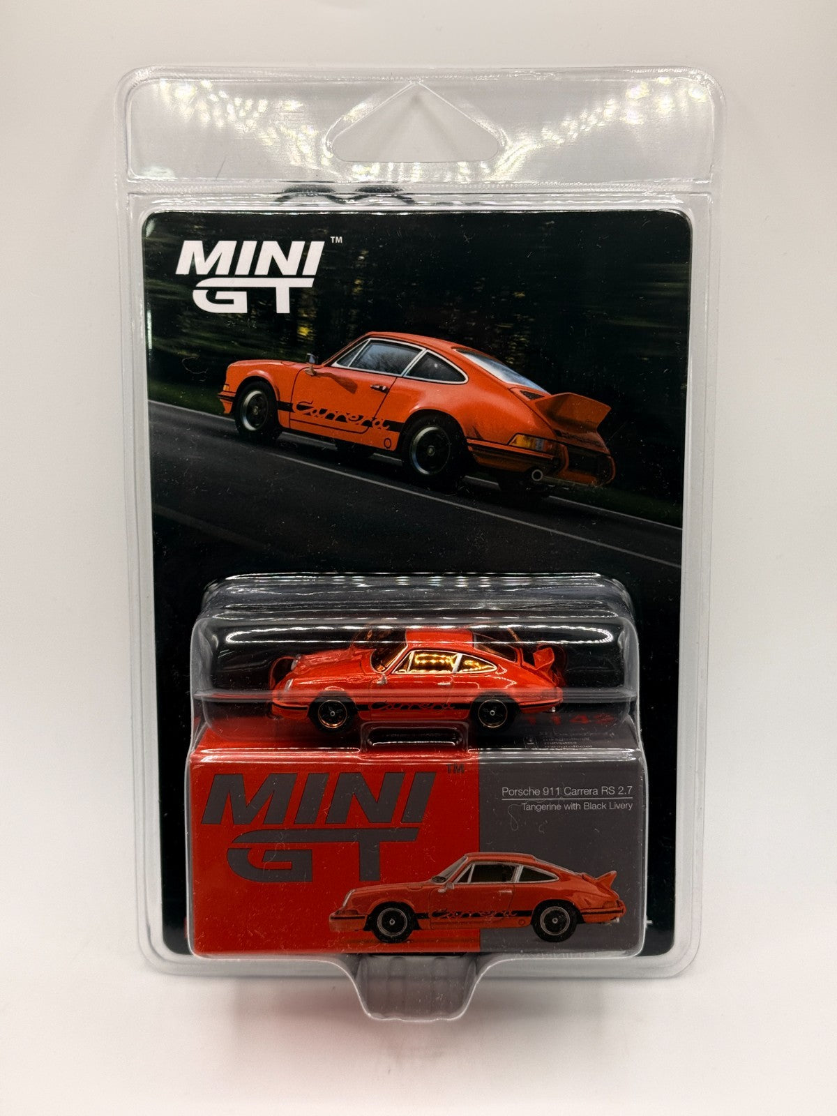 Mini GT 1:64 Porsche 911 Carrera RS 2.7 Tangerine Black Livery MGT01142-BL CHASE