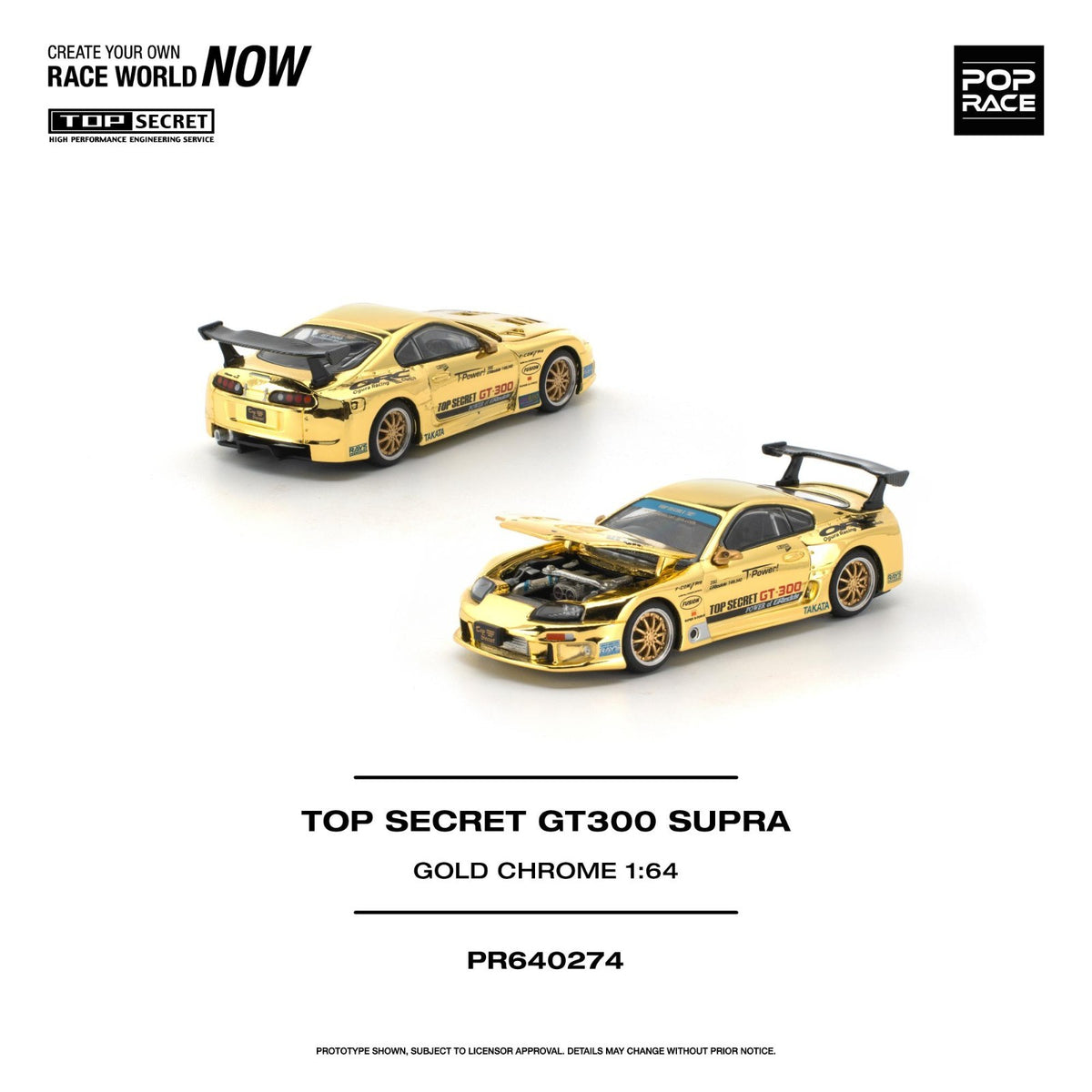 POPRACE 1:64 TOP SECRET GT300 SUPRA - GOLD CHROME PR640274