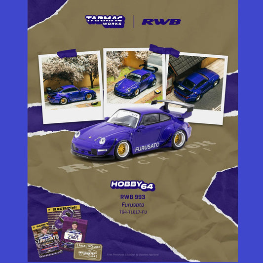 (PRE-ORDER) Tarmac Works HOBBY64 1:64 RWB 993 Furusato Model Car + Trading Cards Combo Set T64-TL017-FU