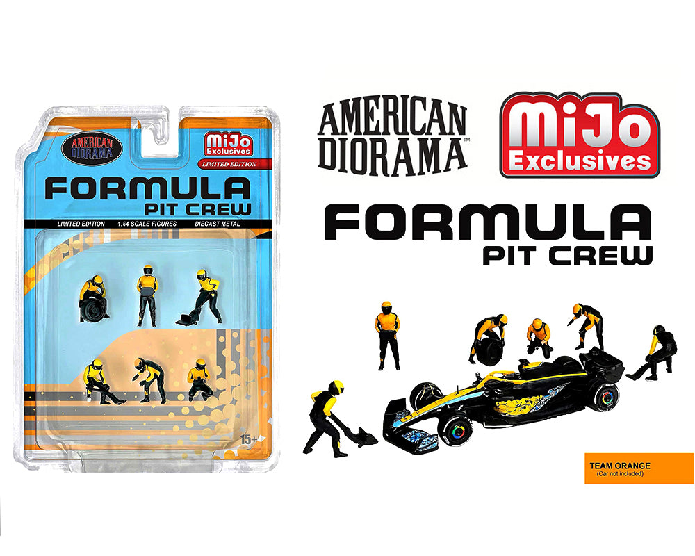 (PRE-ORDER) American Diorama 1:64 Figures Formula Pit Crew – Team Orange – MiJo Exclusives
