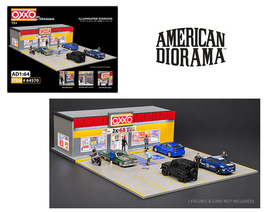 (PRE-ORDER) American Diorama 1:64 OXXO Convenient Store Illuminated LED Light (11.2″L x 11.8″W x 3.2″H) AD-64570