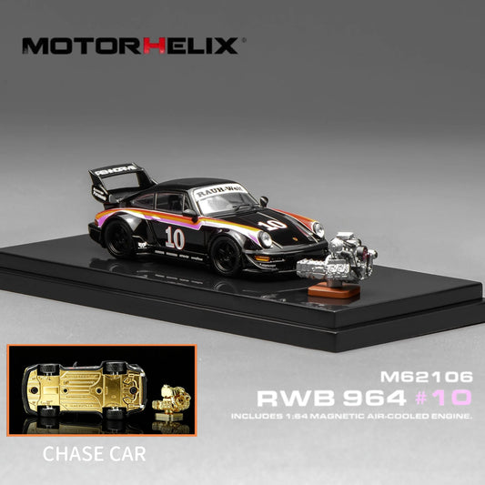 (PRE-ORDER) MOTORHELIX 1:64 RWB 964 #10 with magnetic air-cooled engine M62106 *CHASE CARS ARE RANDOMLY PACKED*