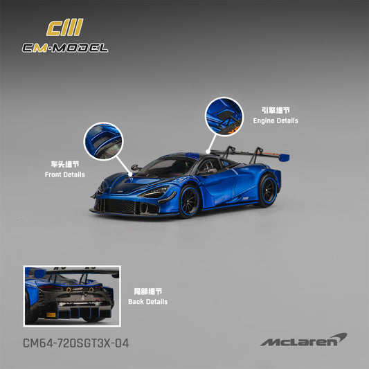 (PRE-ORDER) CM MODEL 1:64 McLaren 720S GT3X Aurora Blue CM64-720SGT3X-04