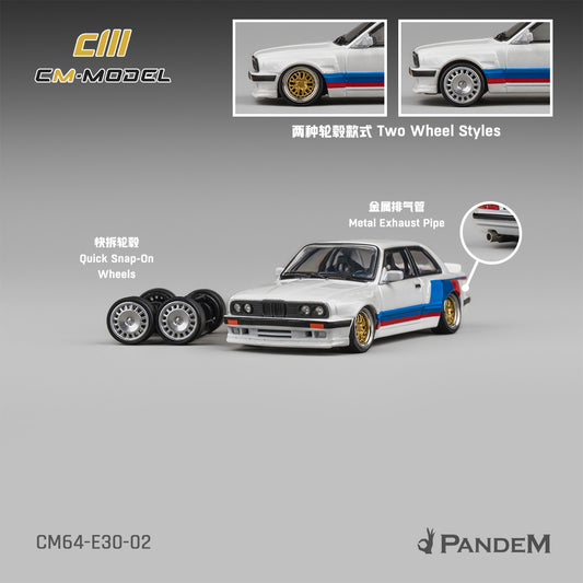 (PRE-ORDER) CM MODEL 1:64 Pandem M3 E30 Alpine White with M Tri-Stripes CM64-E30-02