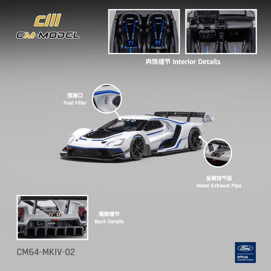 (PRE-ORDER) CM MODEL 1:64 Ford GT Mk IV Frozen White & Sonic Blue Pearl J-1 CM64-MKIV-02
