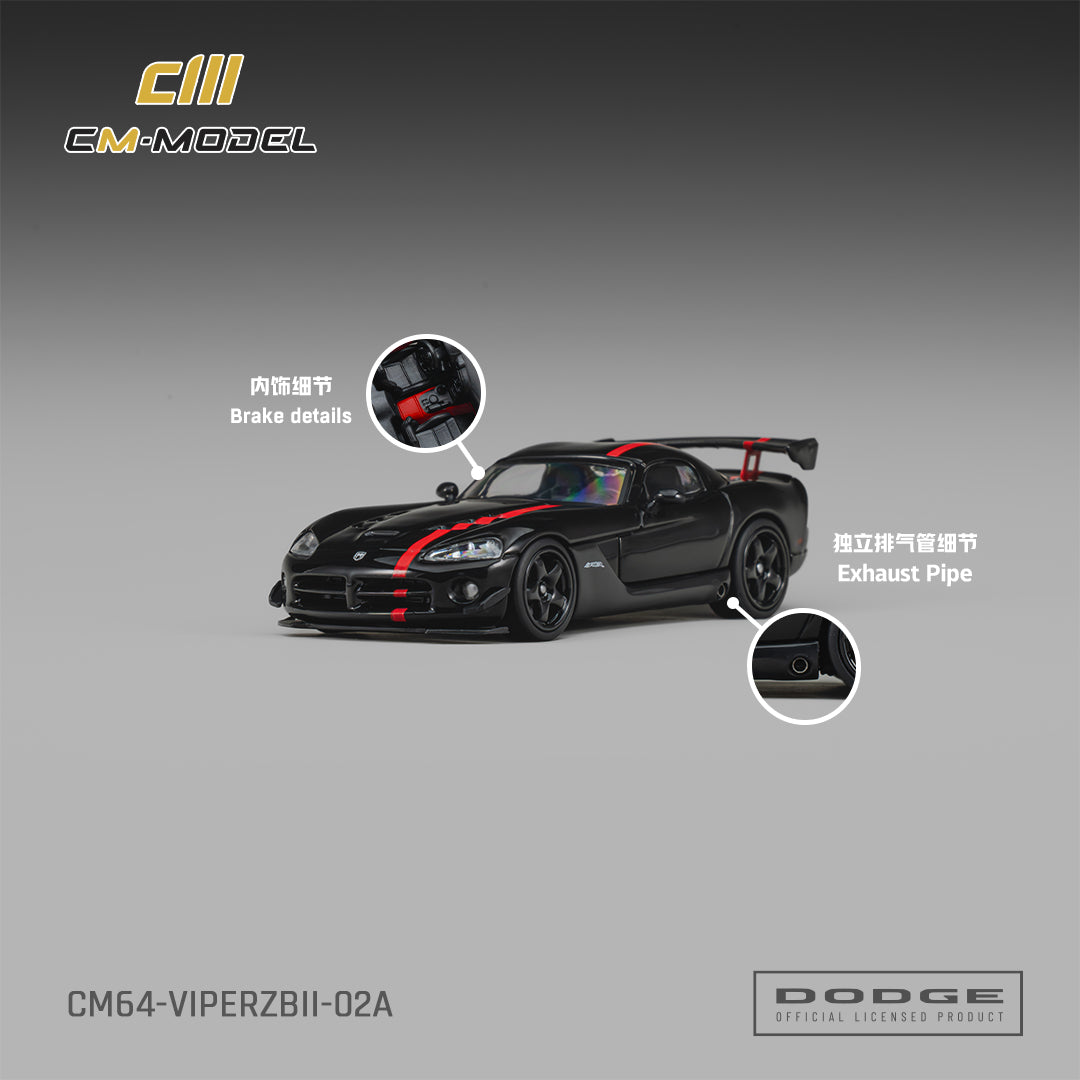 (PRE-ORDER) CM MODEL 1:64 Dodge Viper ACR(ZBII) Viper Black with Viper Red Racing Stripes CM64-ViperZBII-02A