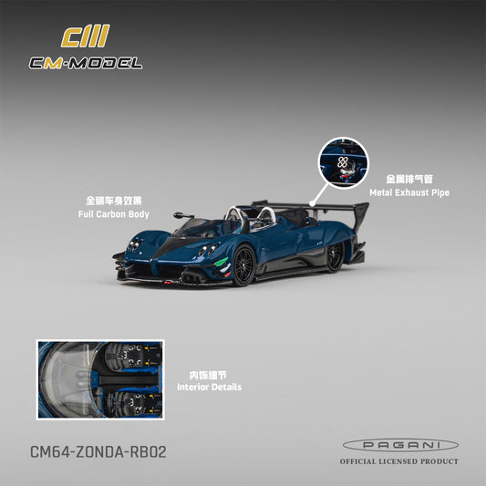 (PRE-ORDER) CM MODEL 1:64 Pagani Zonda Revolution Barchetta Blue Full Carbon CM64-RB-02