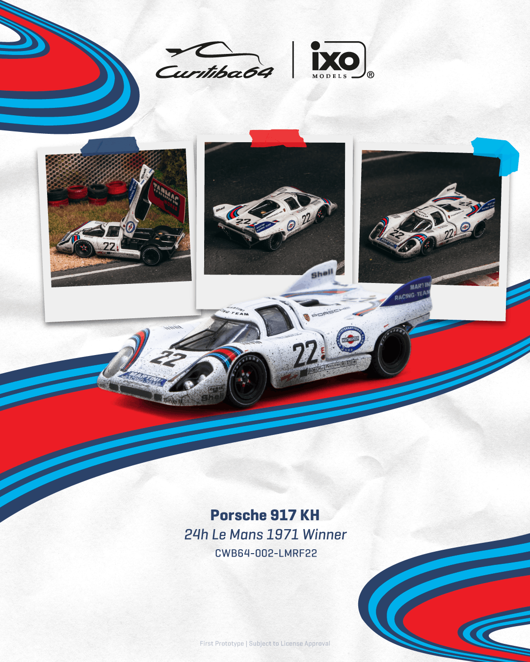 (PRE-ORDER) CURITIBA64 1:64 Porsche 917 KH 24h Le Mans 1971 Winner #22 Race finished CWB64-002-LMRF22