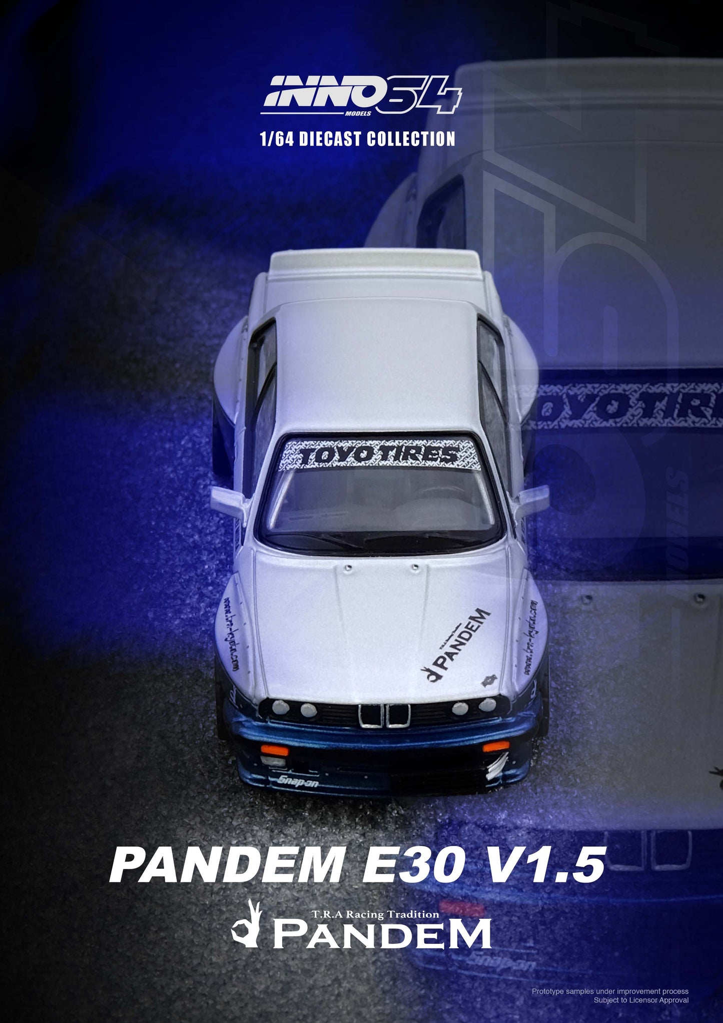 (PRE-ORDER) INNO64 1:64 PANDEM E30 M3 Silver/Blue IN64-E30P-SILBLU