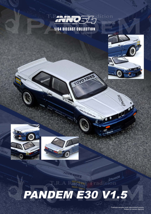 (PRE-ORDER) INNO64 1:64 PANDEM E30 M3 Silver/Blue IN64-E30P-SILBLU