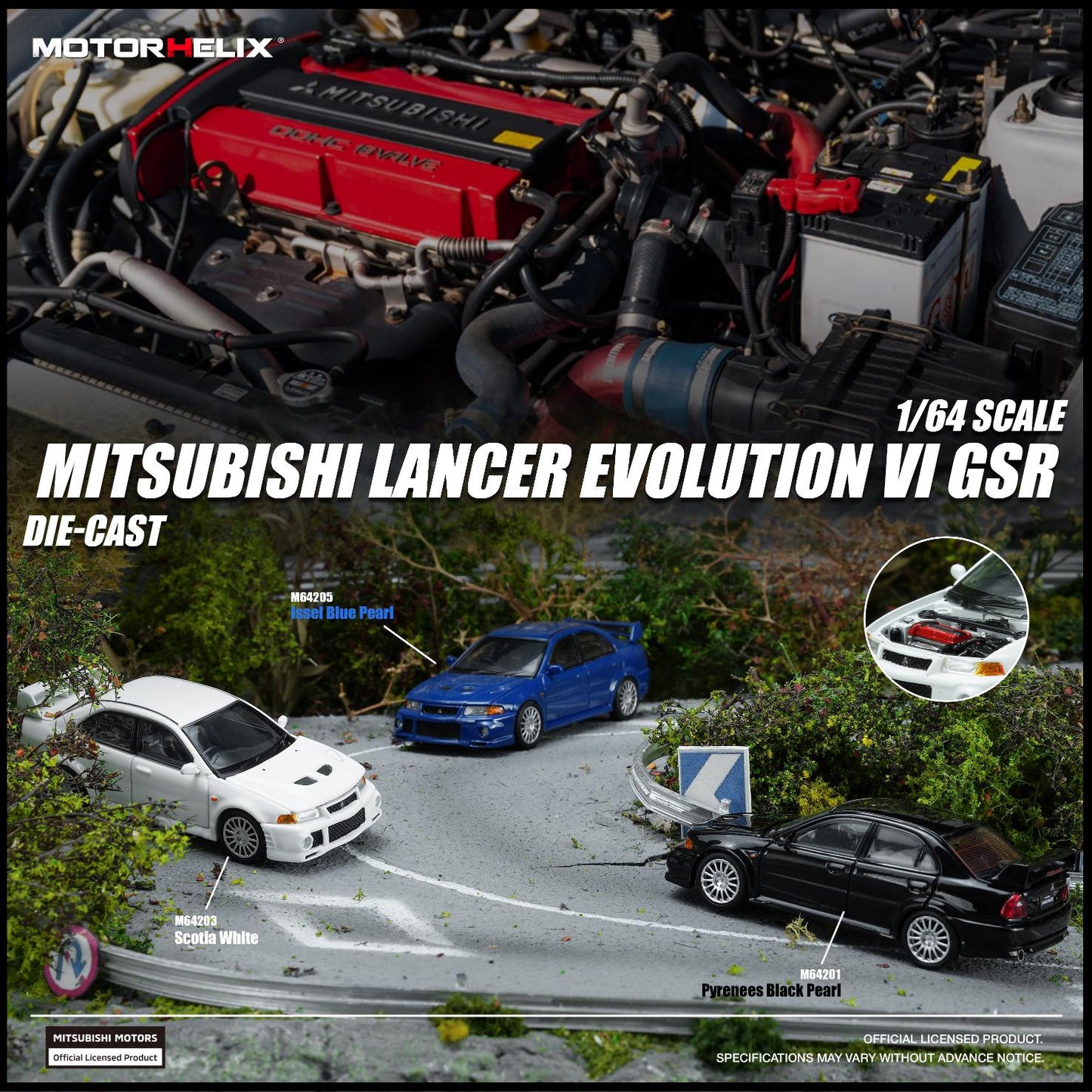 (PRE-ORDER) Motorhelix 1:64 Mitsubishi Lancer EVOLUTION VI GSR Ice Blue M64205
