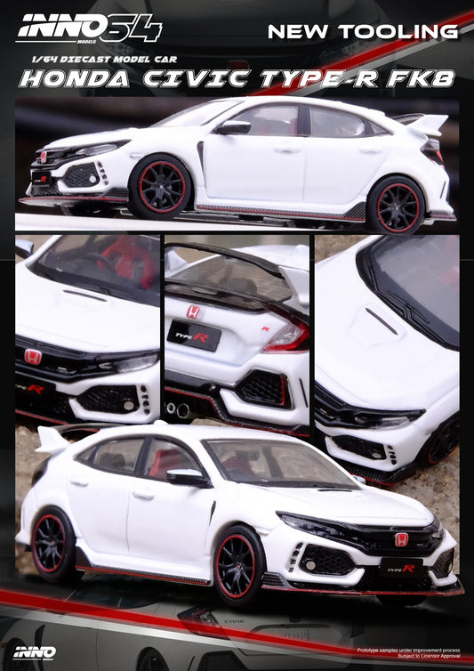 (PRE-ORDER) INNO64 1:64 HONDA CIVIC TYPR-R (FK8) White IN64-FK8-WHI
