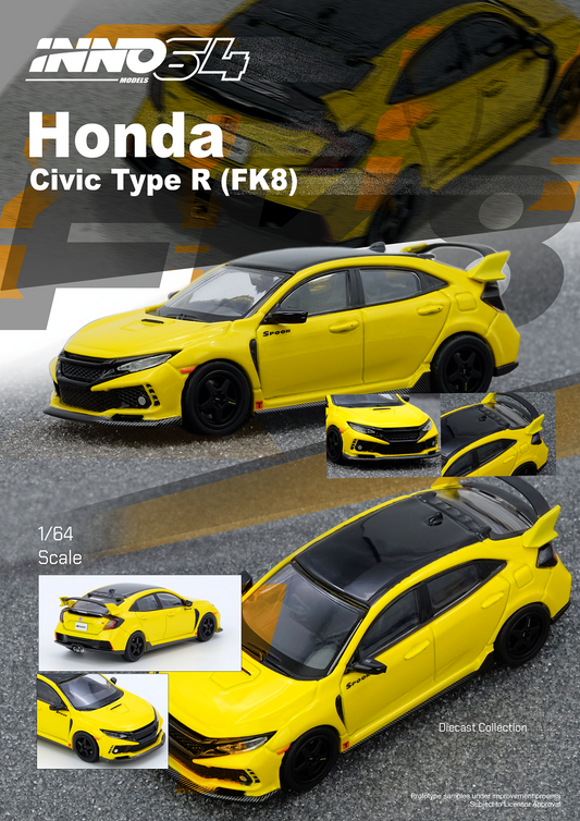 (PRE-ORDER) INNO64 1:64 HONDA CIVIC TYPE-R (FK8) Yellow IN64-FK8-YL