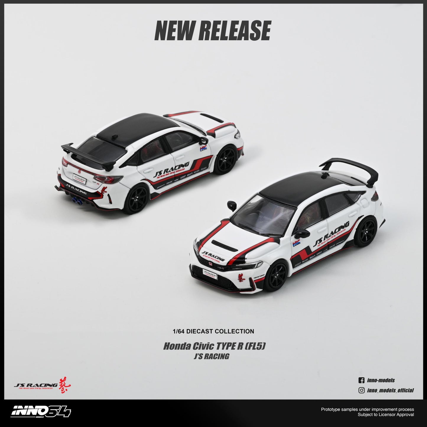 (PRE-ORDER) INNO64 1:64 HONDA CIVIC (FL5) J'S RACING IN64-FL5JS-WHI