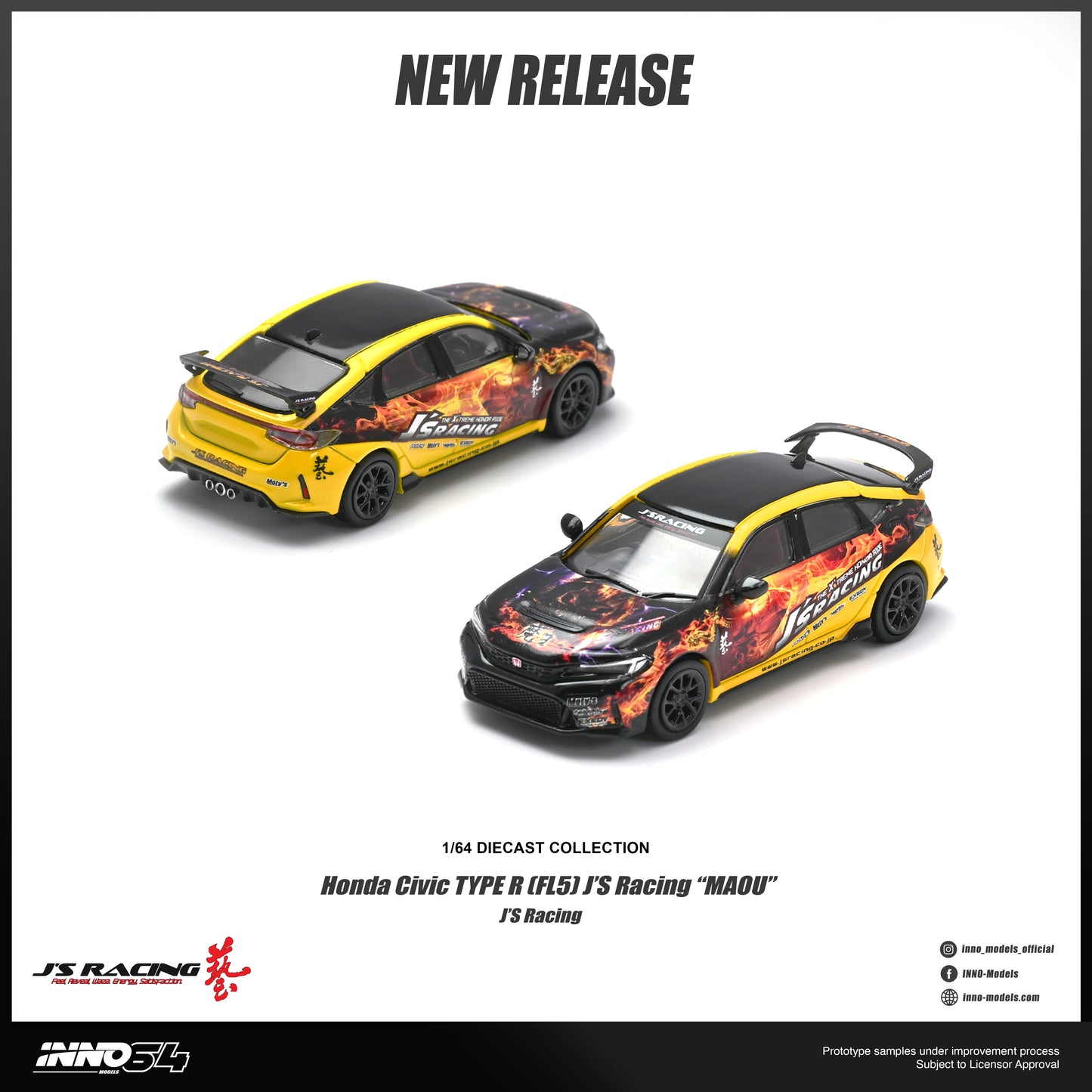 (PRE-ORDER) INNO64 1:64 HONDA CIVIC TYPE R (FL5) J'S RACING "MAOU" IN64-FL5JS MAOU