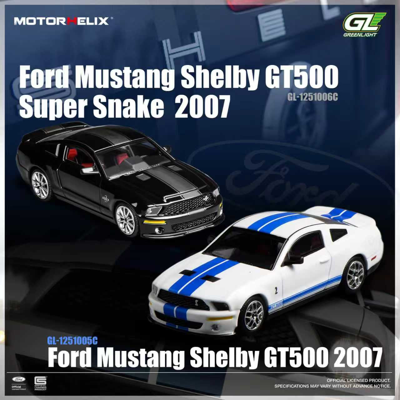 (PRE-ORDER) Motorhelix x Greenlight 1:64 Ford Mustang Shelby GT500 2007 White with Blue Stripe GL-1251005C