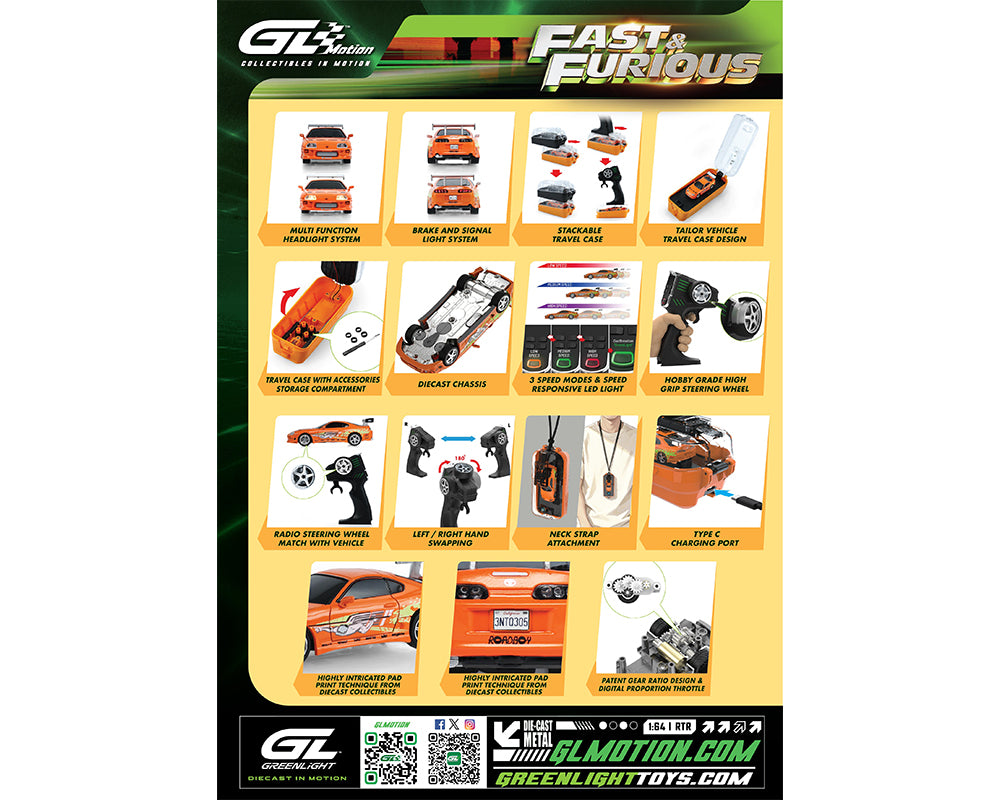 (PRE-ORDER) Greenlight Motion 1:64 RC The Fast & The Furious 1994 Toyota Supra “Brian’s Supra” Combo Set