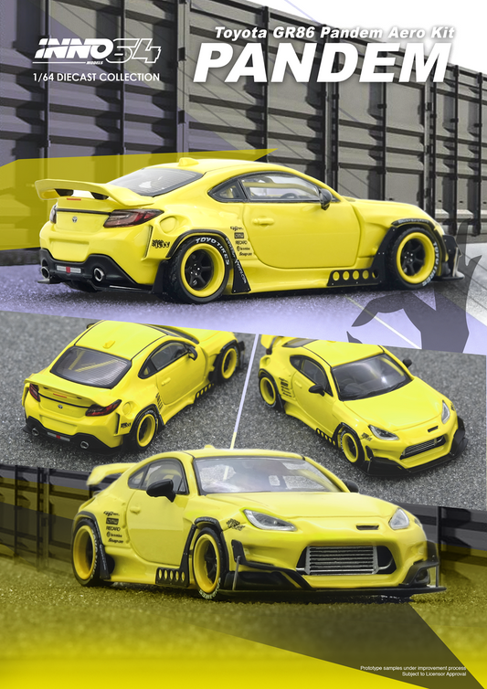 (PRE-ORDER) INNO64 1:64 TOYOTA GR86 "PANDEM" Yellow IN64-GR86P-YELLOW
