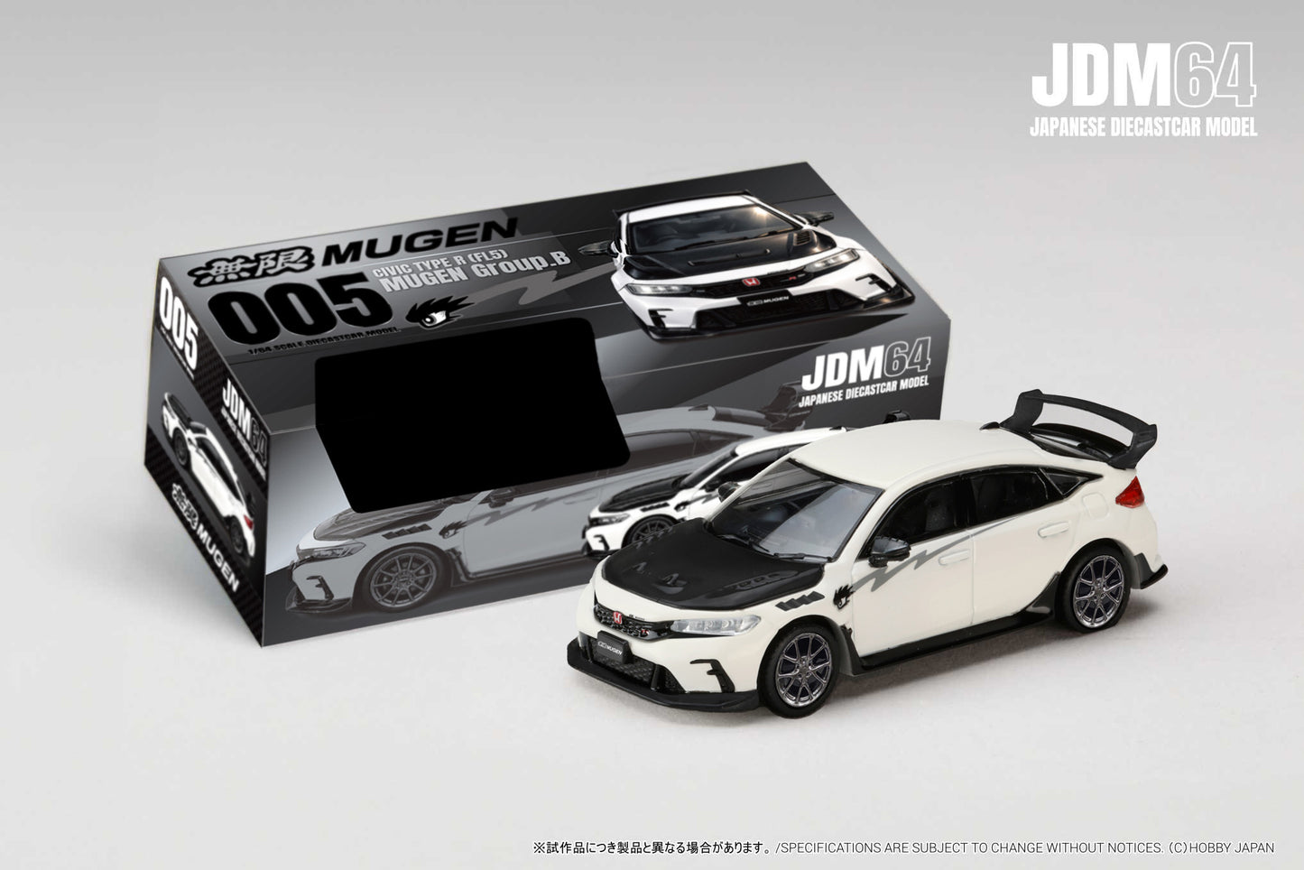 (PRE-ORDER) HOBBY JAPAN JDM64 1:64 CIVIC TYPE R (FL5) MUGEN Group.B (2025) - CHAMPIONSHIP WHITE HJDM005B-29