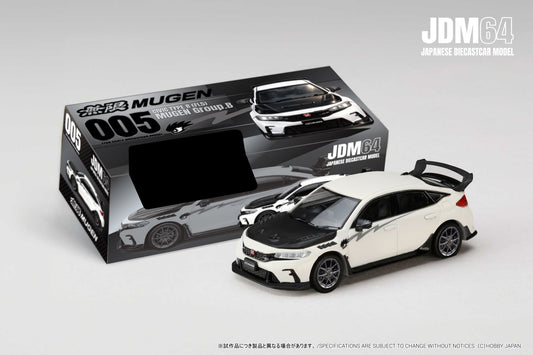 (PRE-ORDER) HOBBY JAPAN JDM64 1:64 CIVIC TYPE R (FL5) MUGEN Group.B (2025) - CHAMPIONSHIP WHITE HJDM005B-29