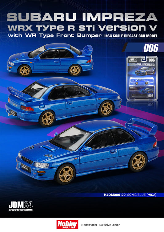 (PRE-ORDER) HOBBY JAPAN JDM64 1:64 Subaru Impreza WRX type R Sti Version with WR Type Front Bumper - SONIC BLUE (MICA) HJDM006-20