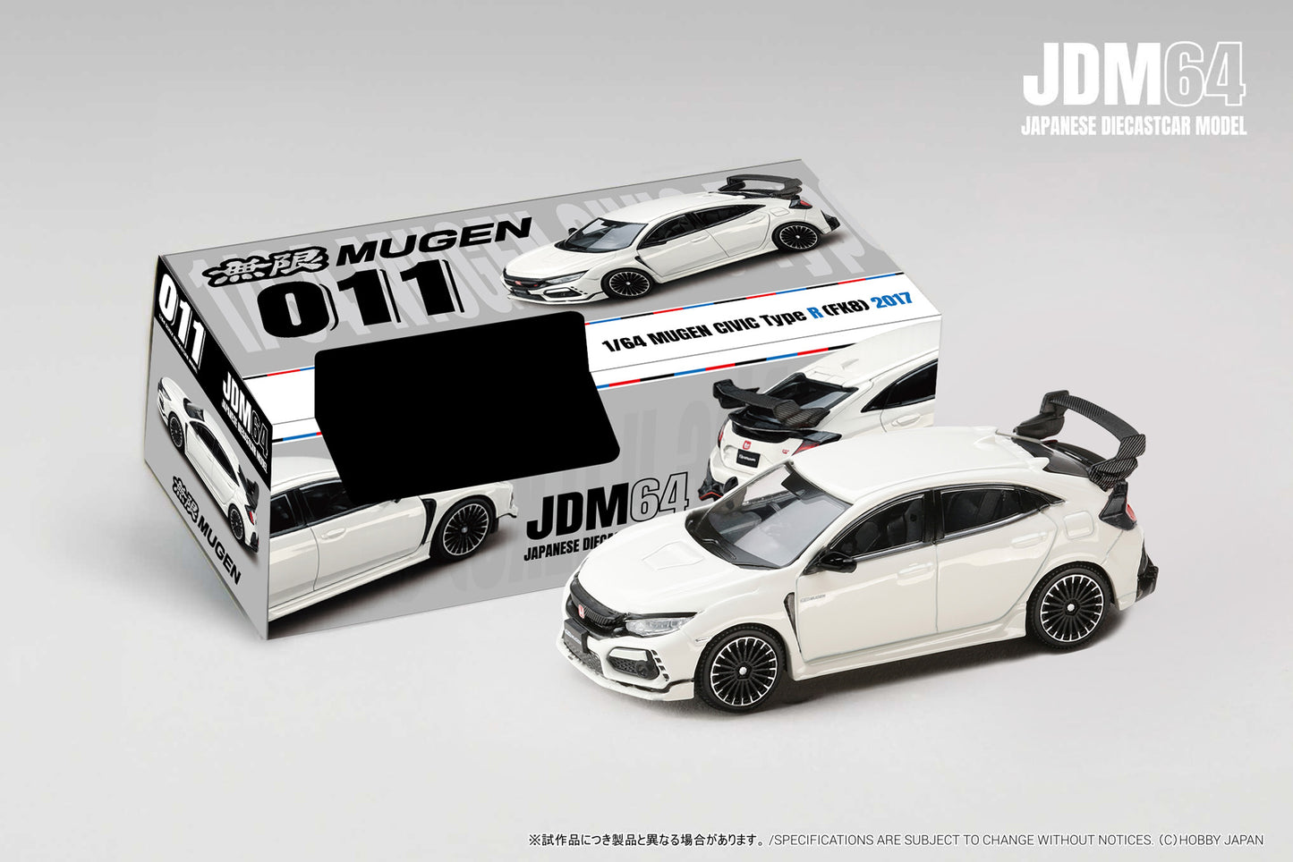 (PRE-ORDER) HOBBY JAPAN JDM64 1:64 MUGEN CIVIC TYPE R (FK8) 2017 - Championship White HJDM011-23